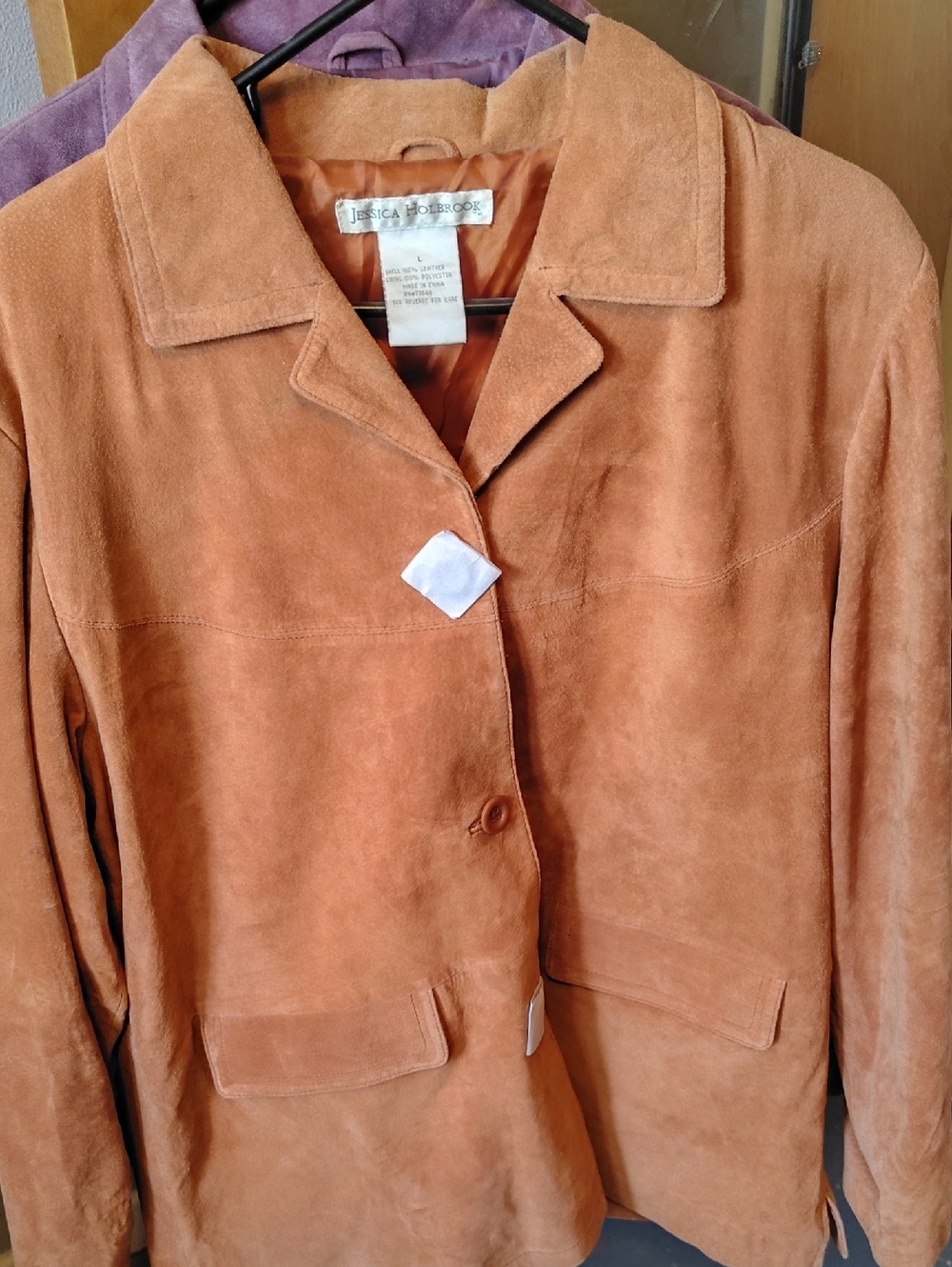 Jessica Holbrook Tan washable suede jacket with a 100% polyester lining